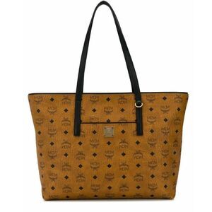 $780 MCM Cognac Brown Monogram Visetos Medium Shopper Tote Bag